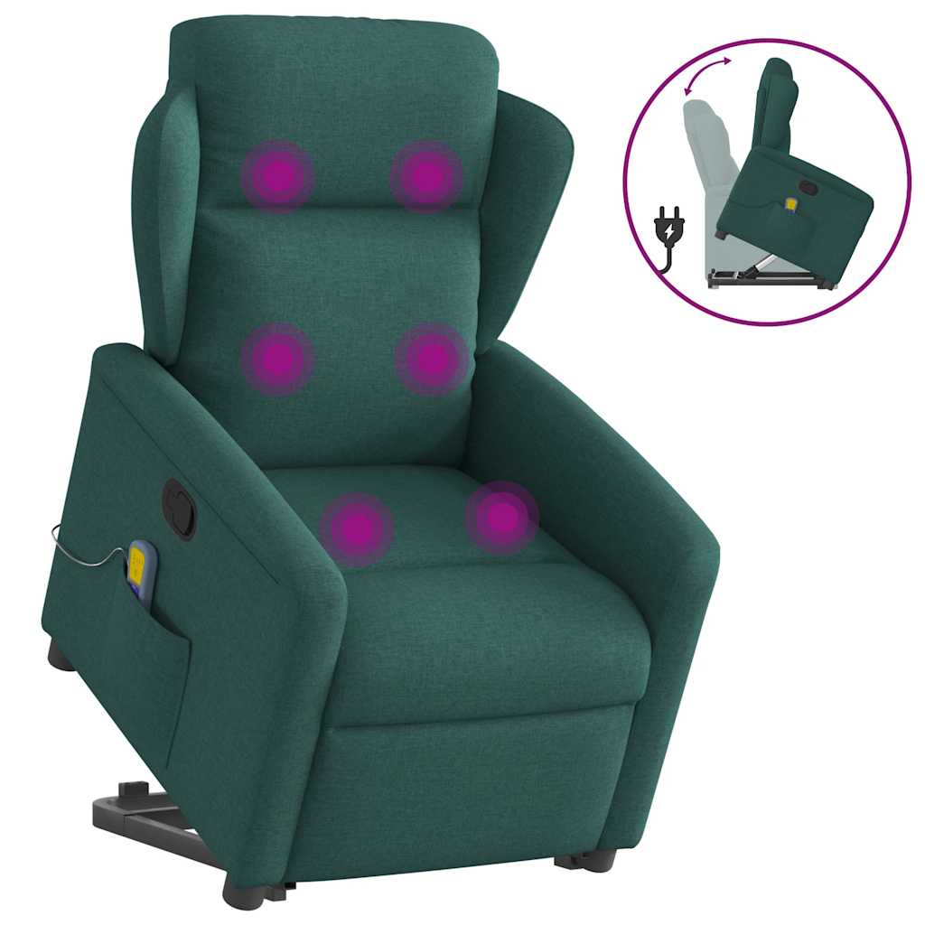 Elektrické Zvedací Masážní Polohovací Křeslo Zelené Textil Tmavě Zelená
