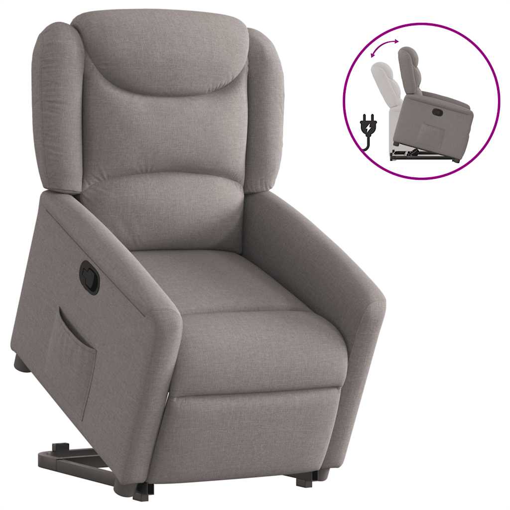 Elektrické Zvedací Masážní Polohovací Křeslo Textil Taupe