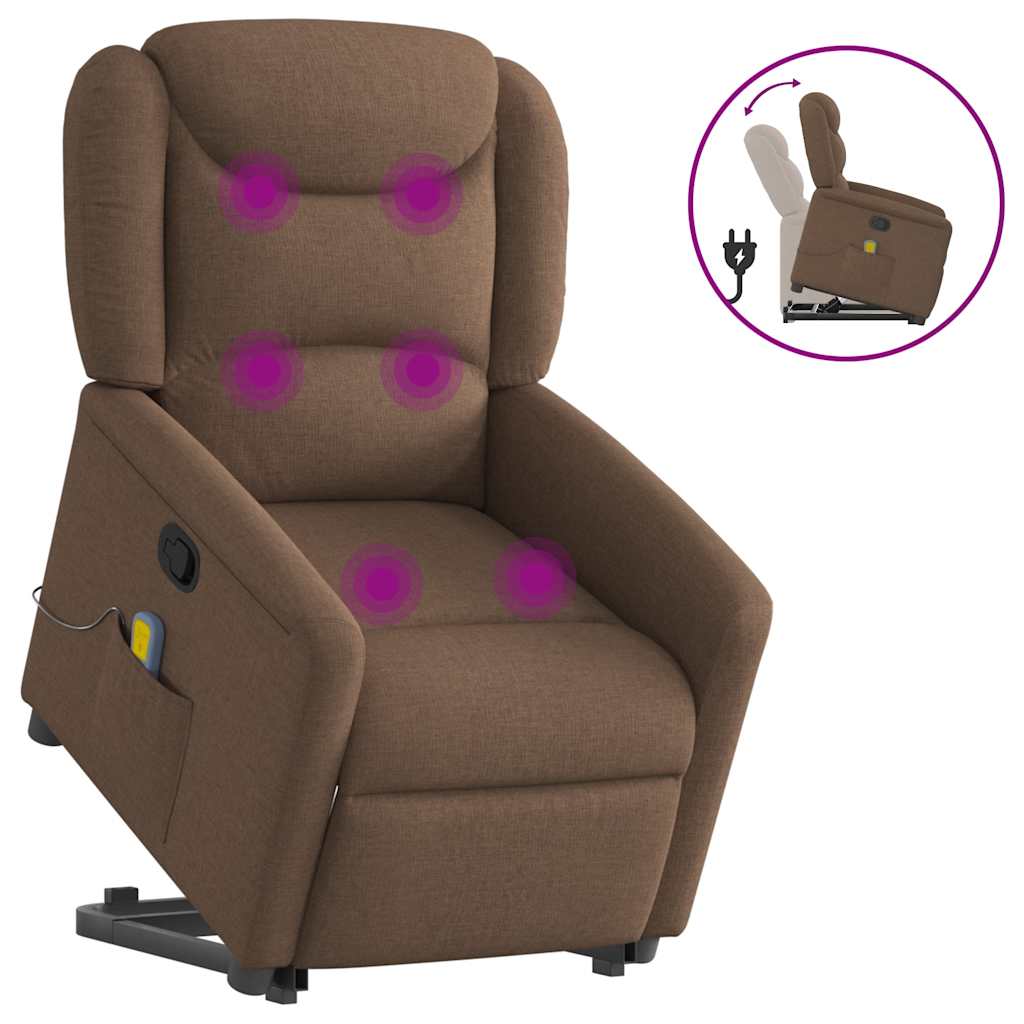 Elektrické Zvedací Polohovací Křeslo Hnědé Textil Hnědá