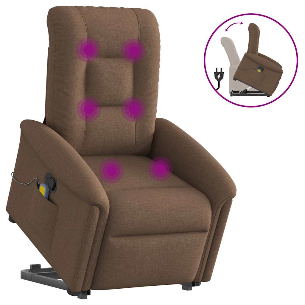 Elektrické Zvedací Polohovací Křeslo Hnědé Textil Hnědá