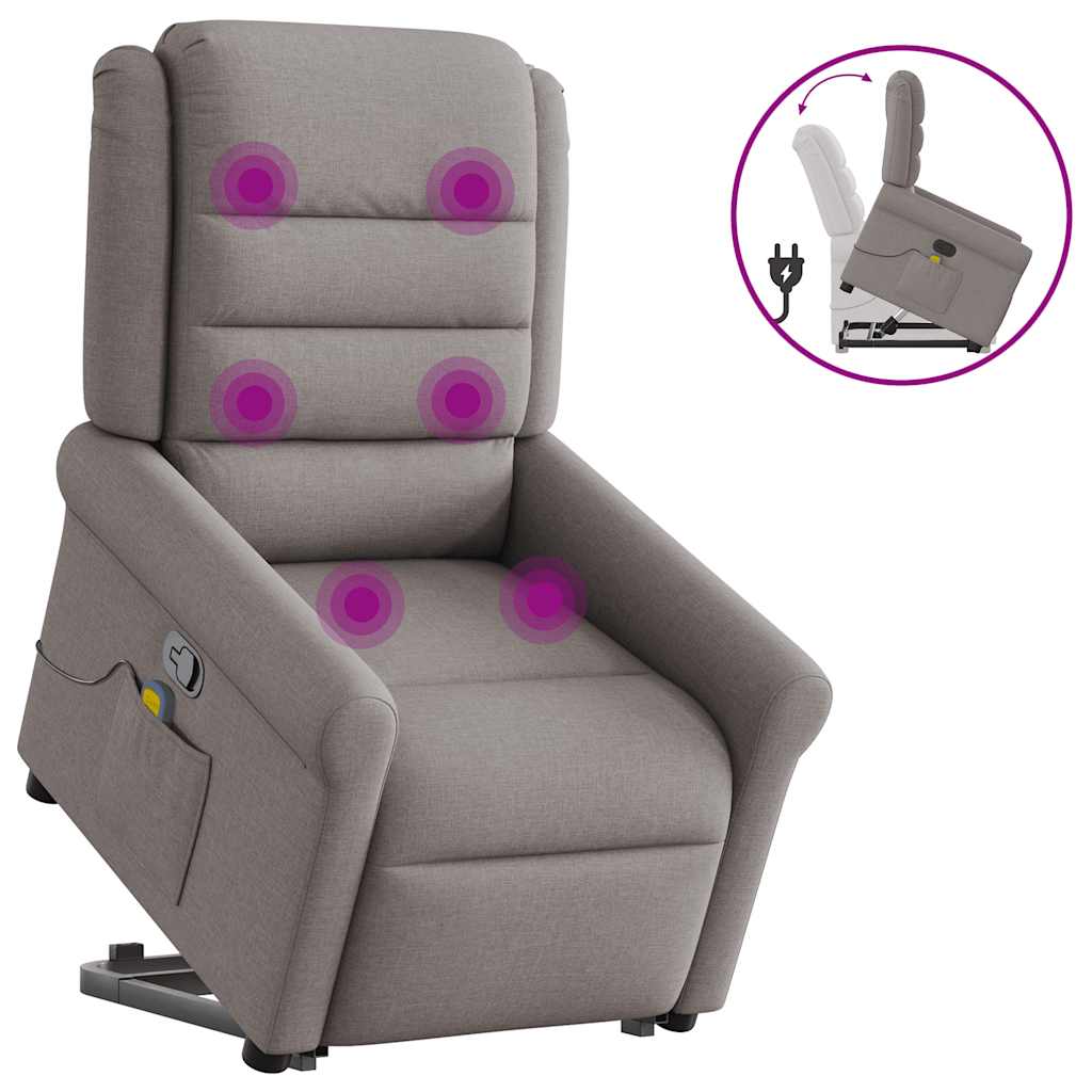 Elektrické Zvedací Masážní Polohovací Křeslo Textil Taupe