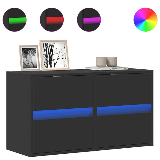 Nástěnné Tv Skříňky S Led Osvětlením 2 Ks Černé 41 X 31 X 45 Cm