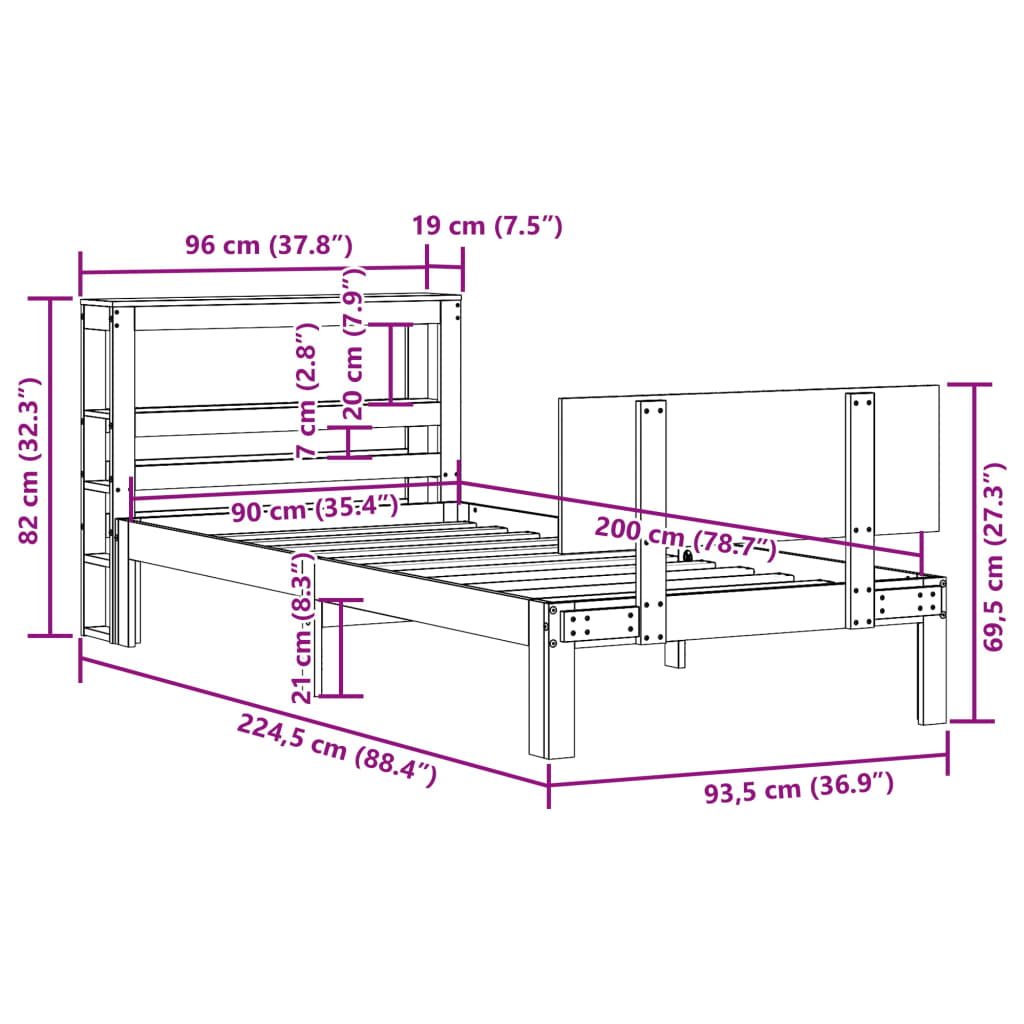 Rám Postele S Čelem Bez Matrace Bílý 90X200 Cm