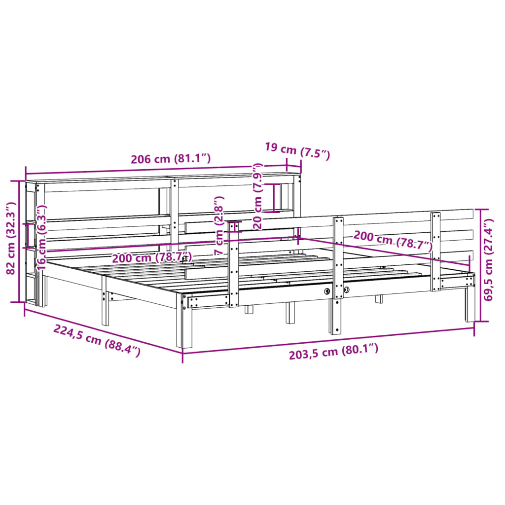 Rám Postele S Čelem 200 X 200 Cm Masivní Borové Dřevo