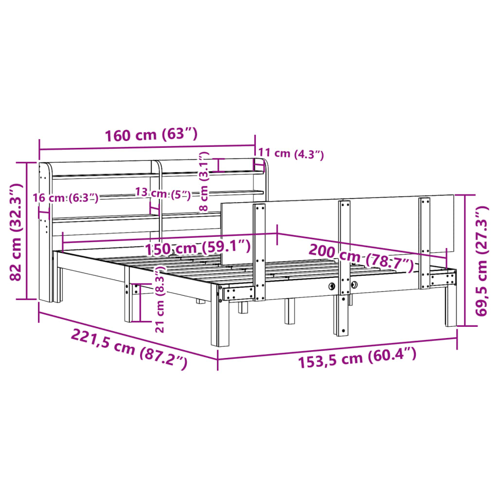 Rám Postele S Čelem Bílý 150X200 Cm Masivní Borovice