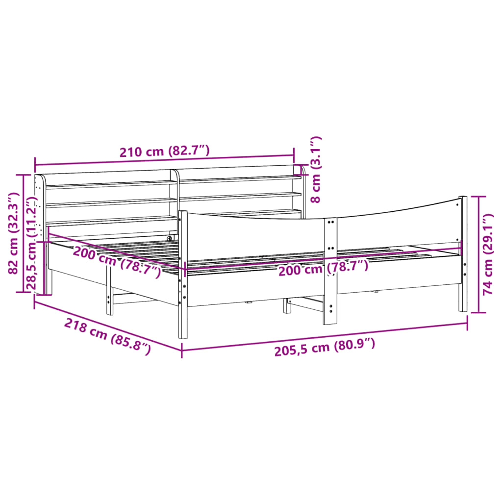 Rám Postele S Čelem Bílý 200 X 200 Cm Masivní Borové Dřevo