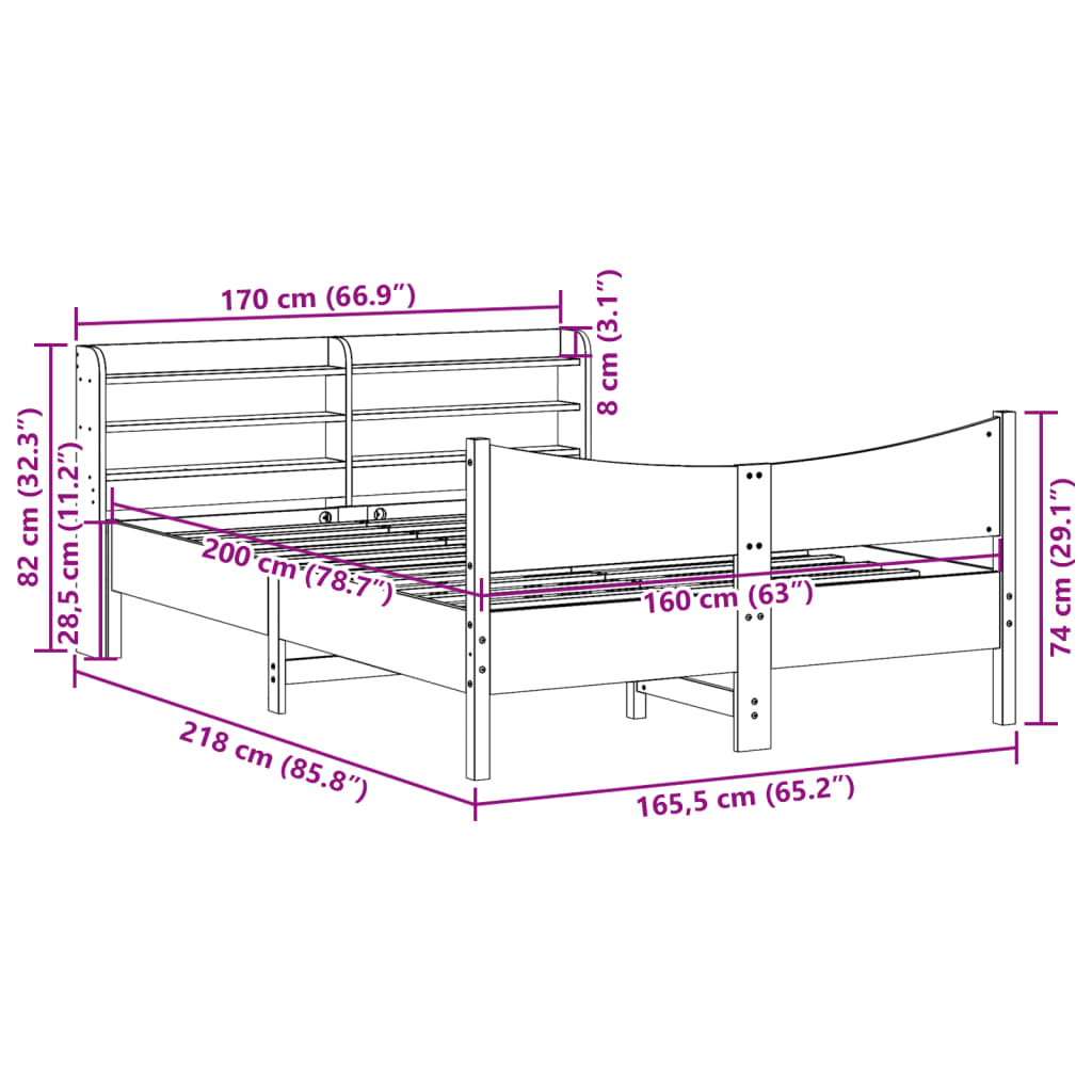 Rám Postele S Čelem 160 X 200 Cm Masivní Borové Dřevo
