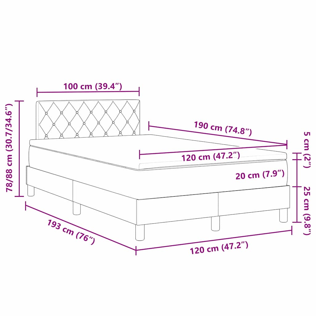 Postel S Boxspringem S Matrací Světle Šedá 120 X 190 Cm Samet
