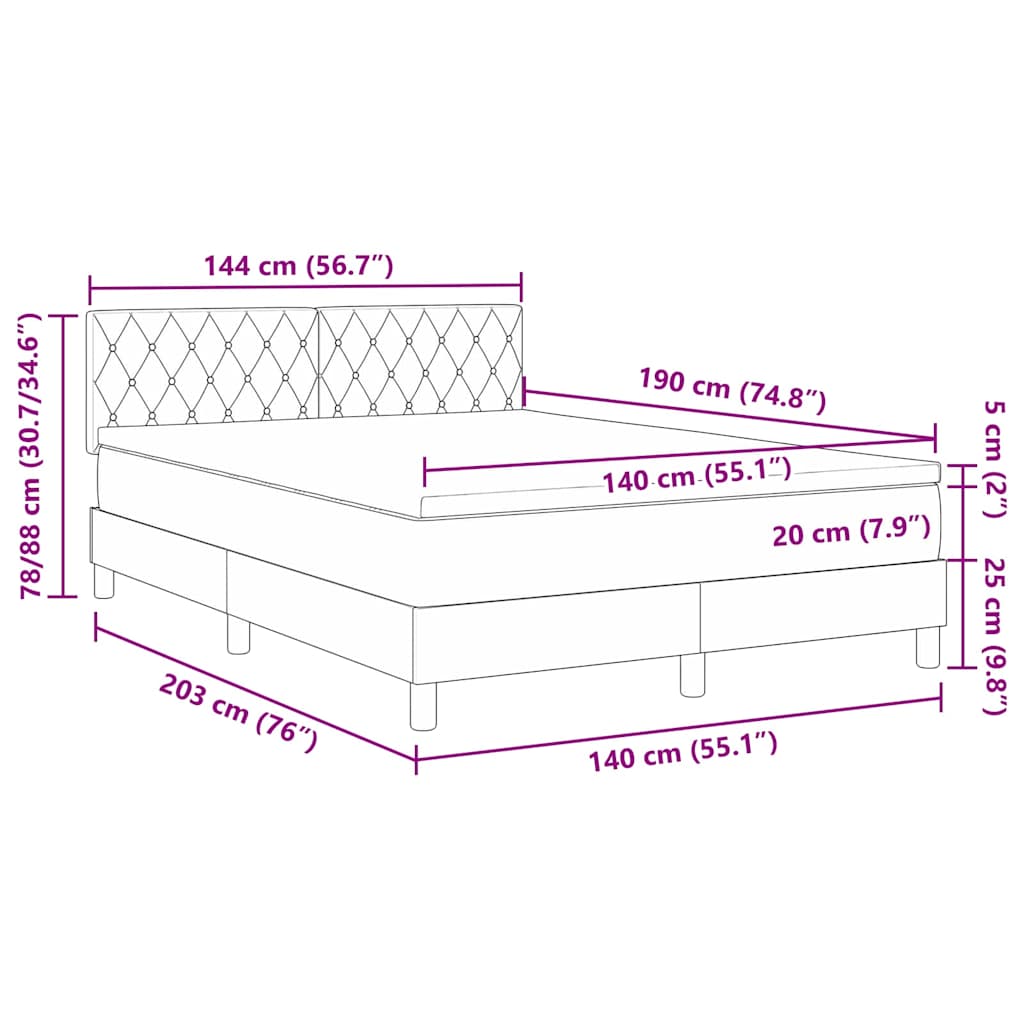 Postel S Boxspringem S Matrací Tmavě Modrá 140 X 190 Cm Samet