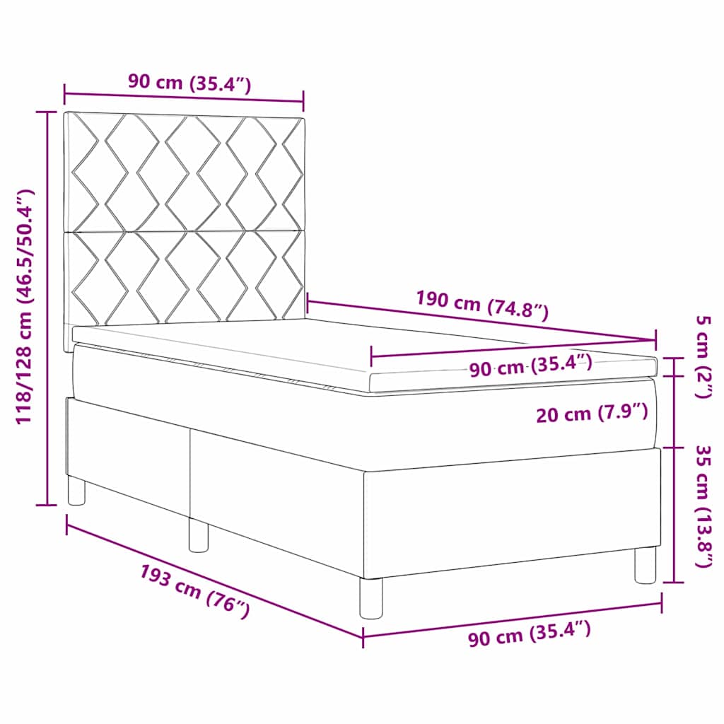 Postel S Boxspringem S Čelo Tmavě Modrá 90 X 190 Cm Samet