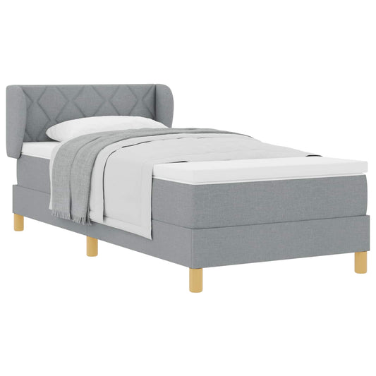 Postel S Boxspringem S Čelo Světle Šedá 90 X 190 Cm Textil