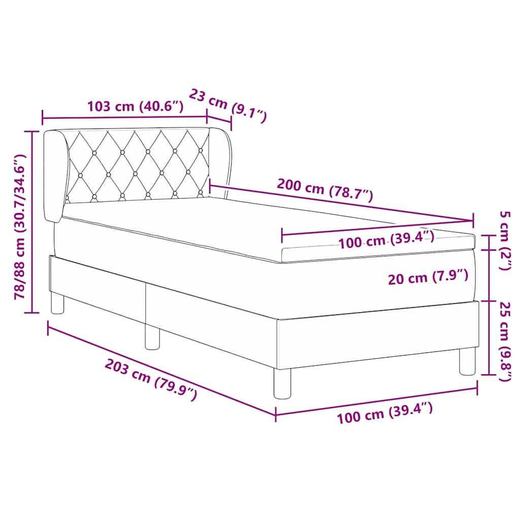 Postel S Boxspringem S Čelo Světle Šedá 100 X 200 Cm Samet
