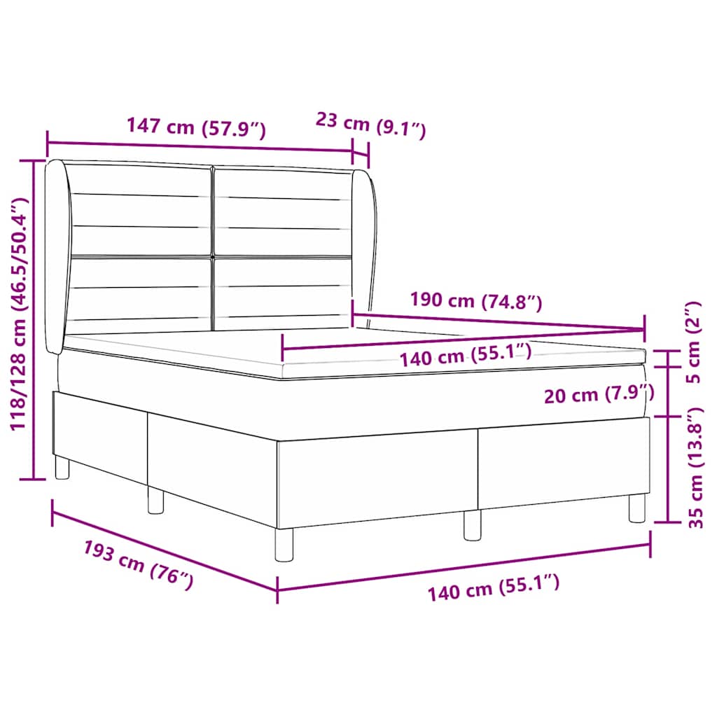 Postel S Boxspringem S Matrací Světle Šedá 190 X 140 Cm Textil