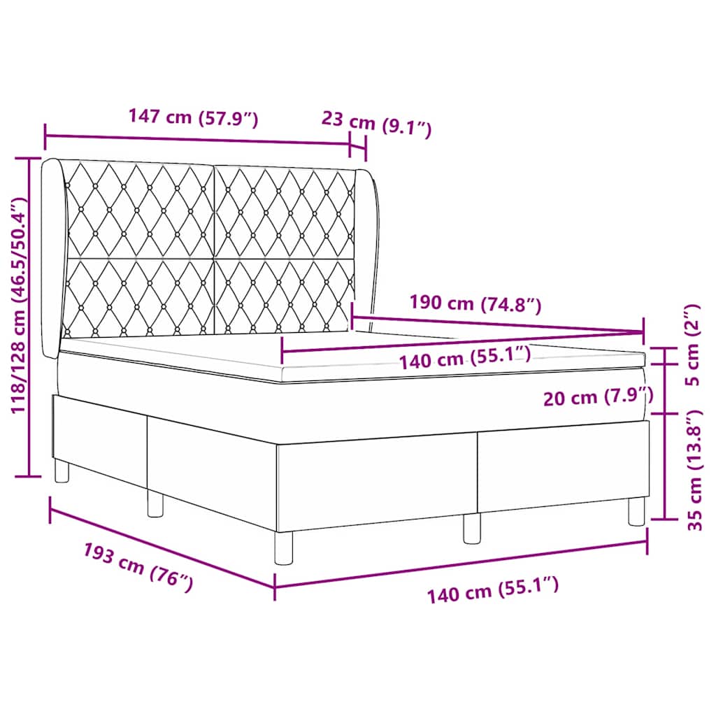 Postel S Boxspringem S Matrací Tmavě Modrá 190 X 140 Cm Samet