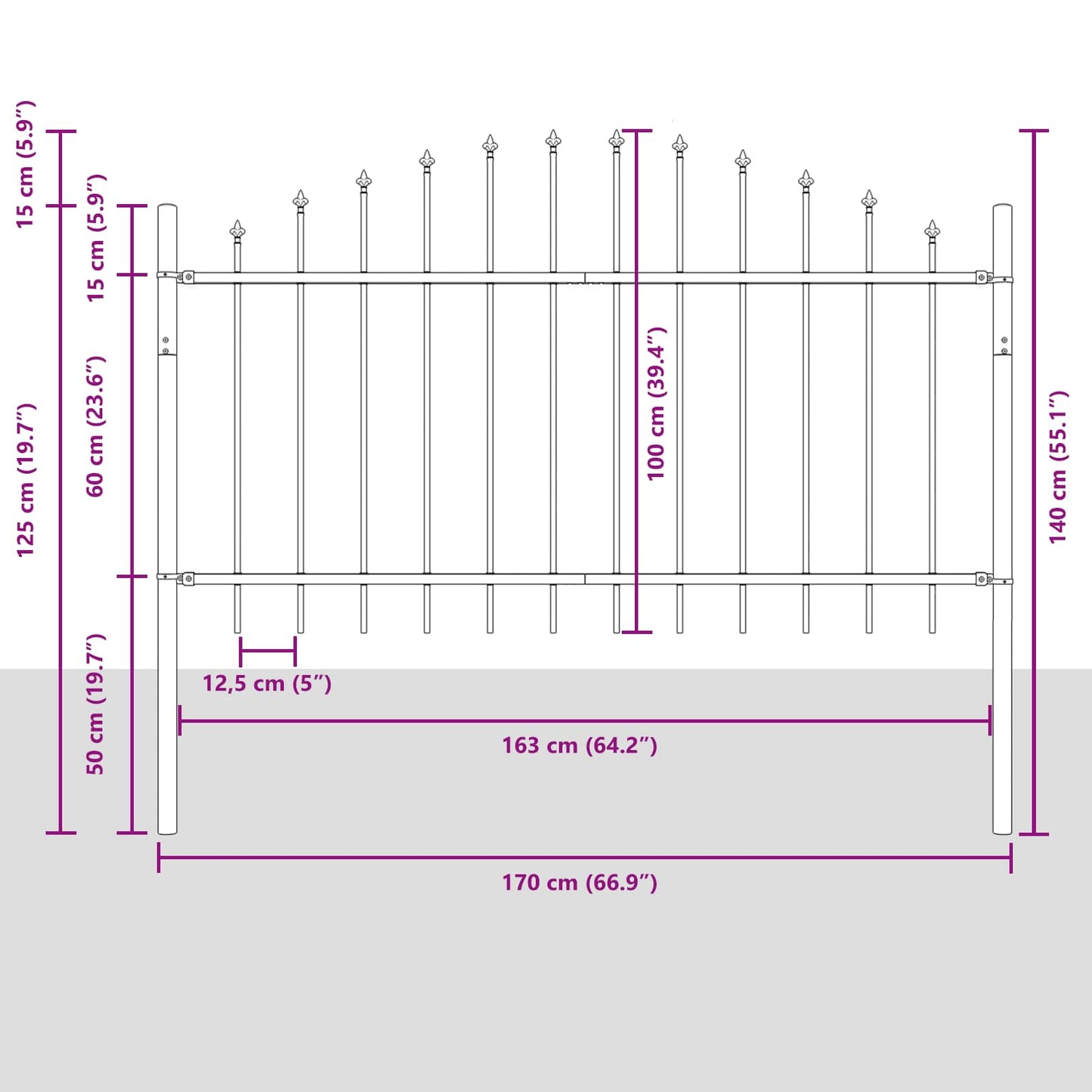 Zahradní Plot Woerden 170 X 140 Cm Práškově Lakovaná Ocel Šedá