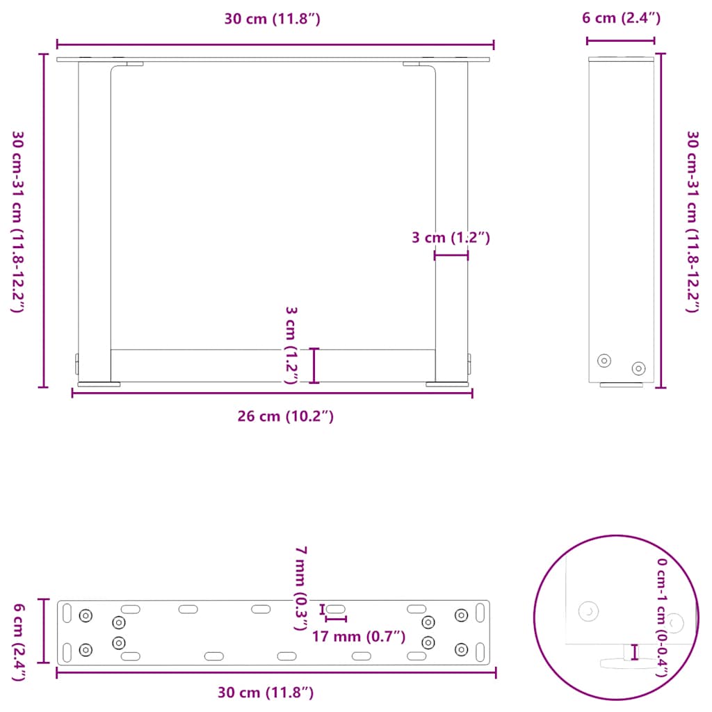 Nohy Konferenčního Stolku Ve Tvaru U, 2 Ks, Černé, 30 X (30-31) Cm, Ocel