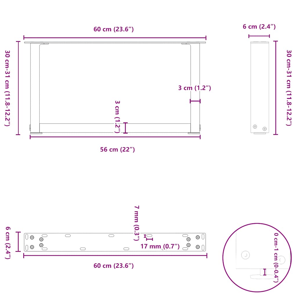 Nohy Konferenčního Stolku Ve Tvaru U, 2 Ks, Černé, 60 X (30-31) Cm, Ocel