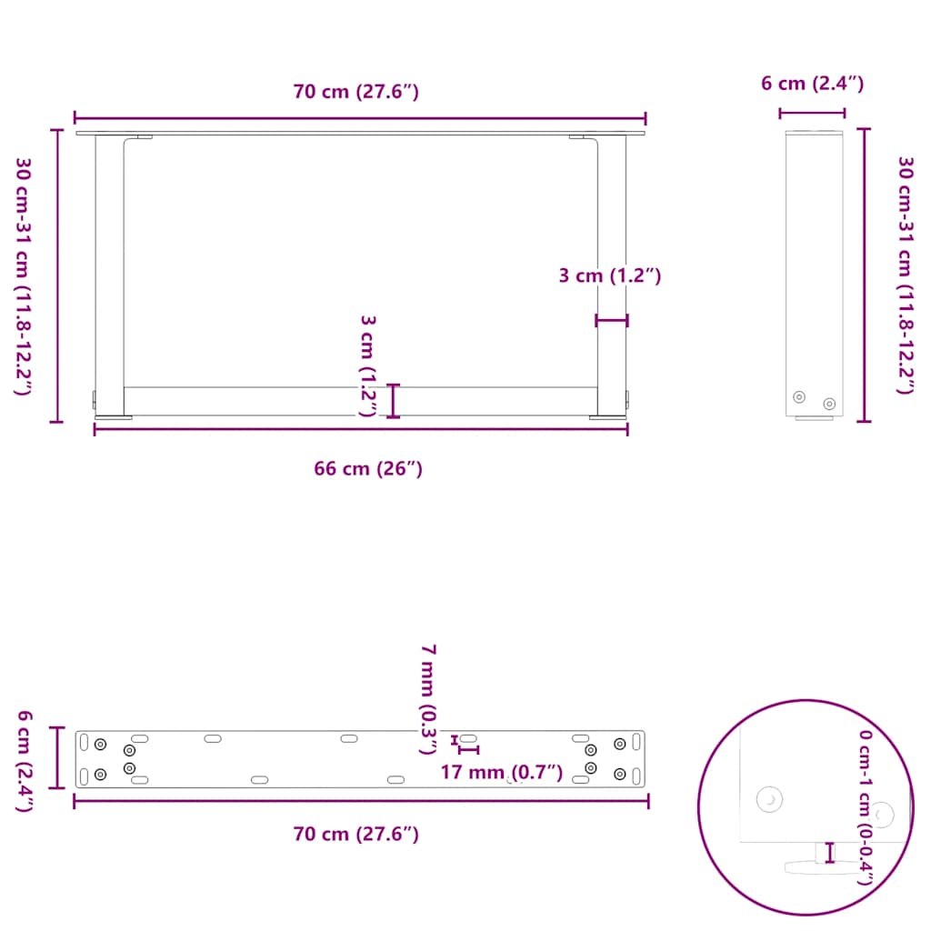 Nohy Konferenčního Stolku Ve Tvaru U, 2 Ks, Černé, 70 X (30-31) Cm, Ocel