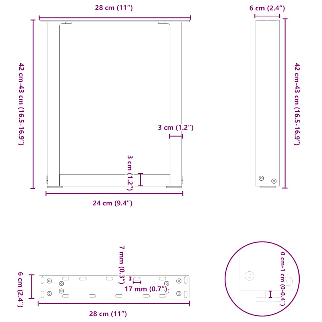 Nohy Konferenčního Stolku Ve Tvaru U, 2 Ks, Černé, 28 X (42-43) Cm, Ocel