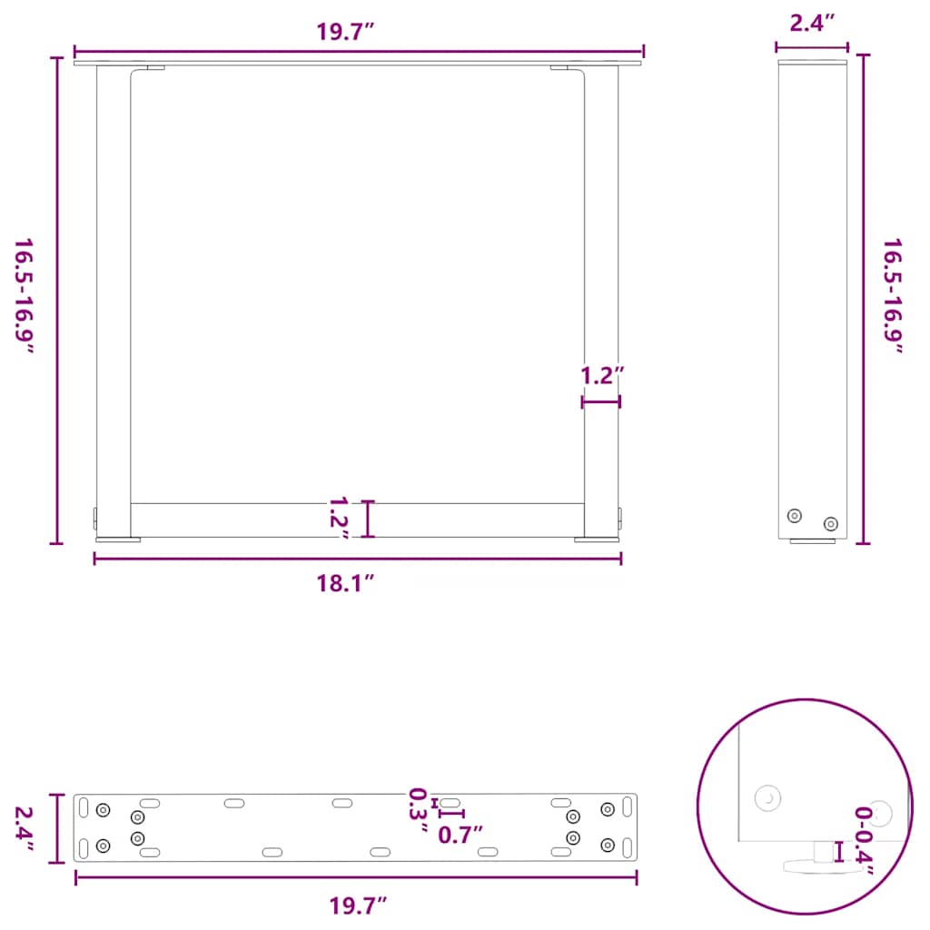 Nohy Konferenčního Stolku Ve Tvaru U, 2 Ks, Černé, 50 X (42-43) Cm, Ocel
