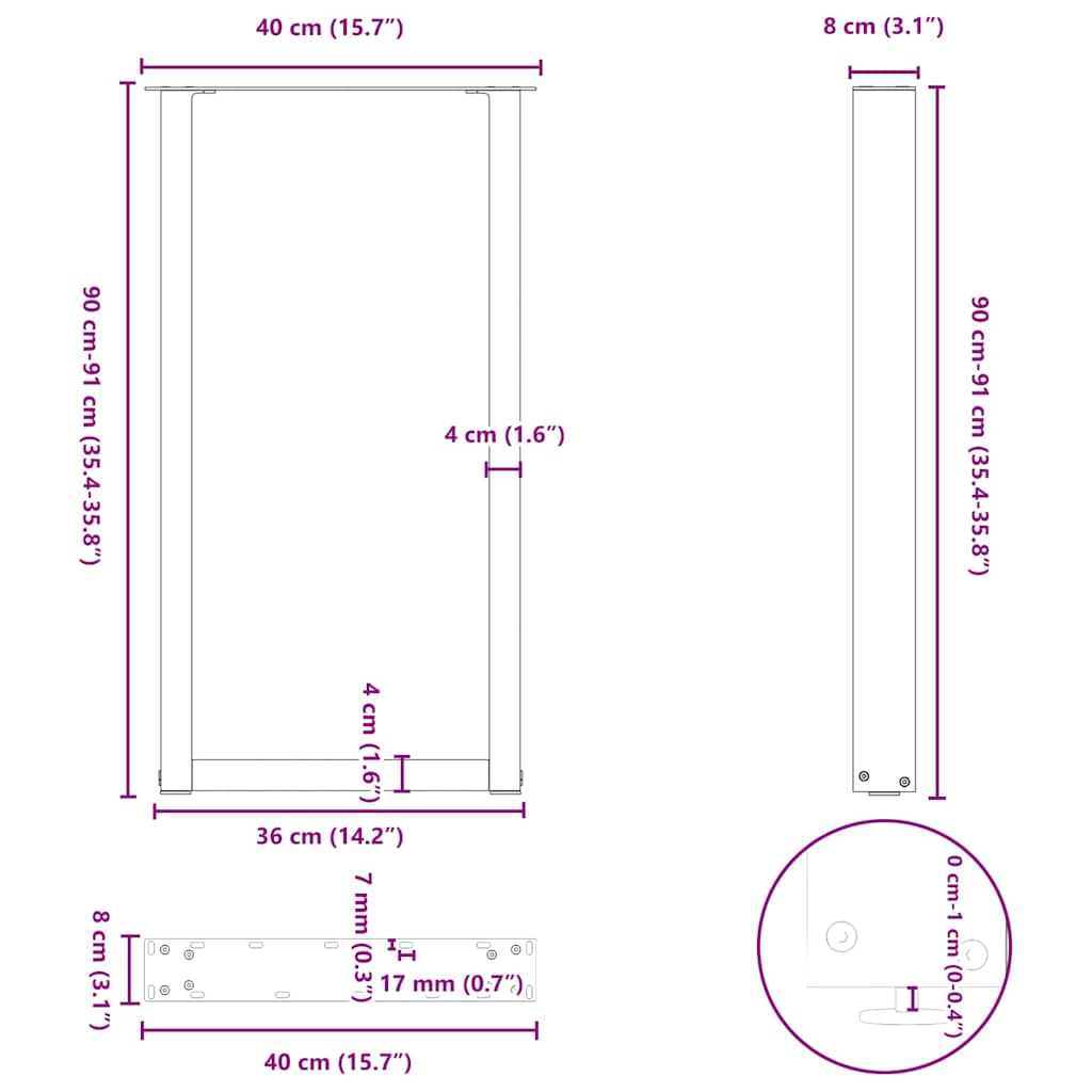 Nohy Barového Stolu Ve Tvaru U, 2 Ks, Černé, 40 X (90-91) Cm, Ocel
