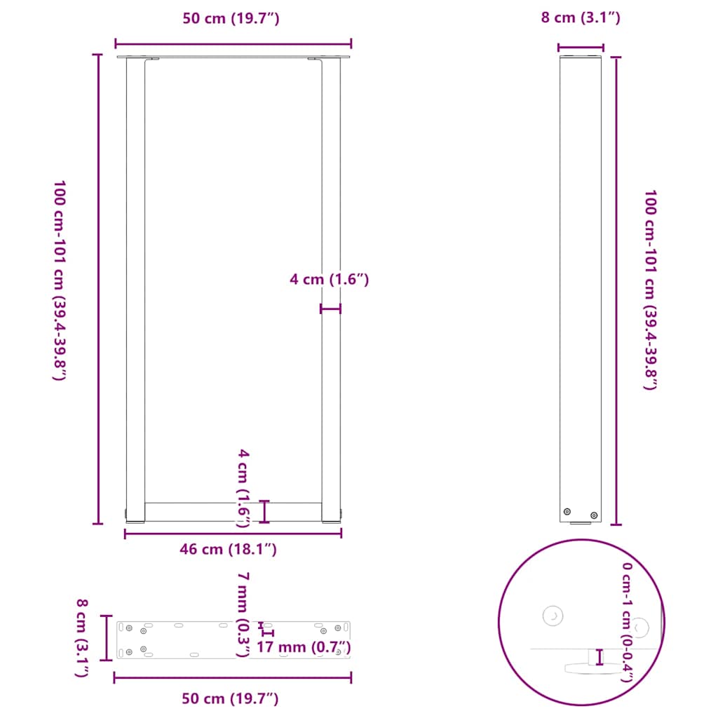 Nohy Barového Stolu Ve Tvaru U, 2 Ks, Černé, 50 X (100-101) Cm, Ocel