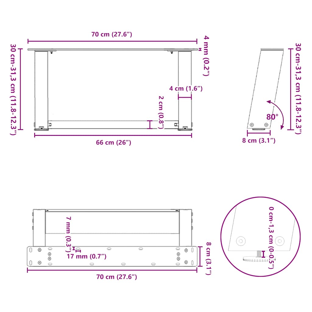 Nohy Konferenčního Stolku Ve Tvaru U, 2 Ks, Přírodní Ocel, 70 X (30-31) Cm, Ocel
