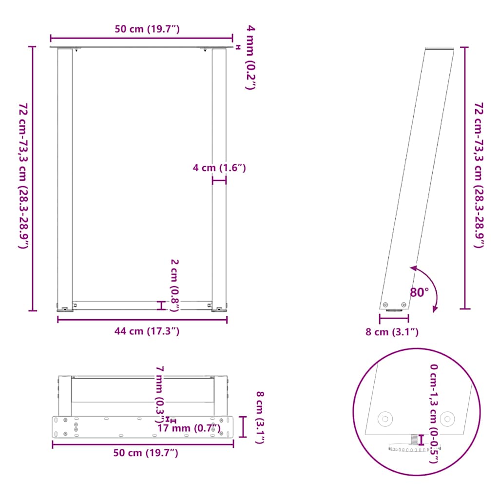 Nohy K Jídelnímu Stolu Ve Tvaru U, 2 Ks, Přírodní Ocel, 50 X (72-73) Cm, Ocel