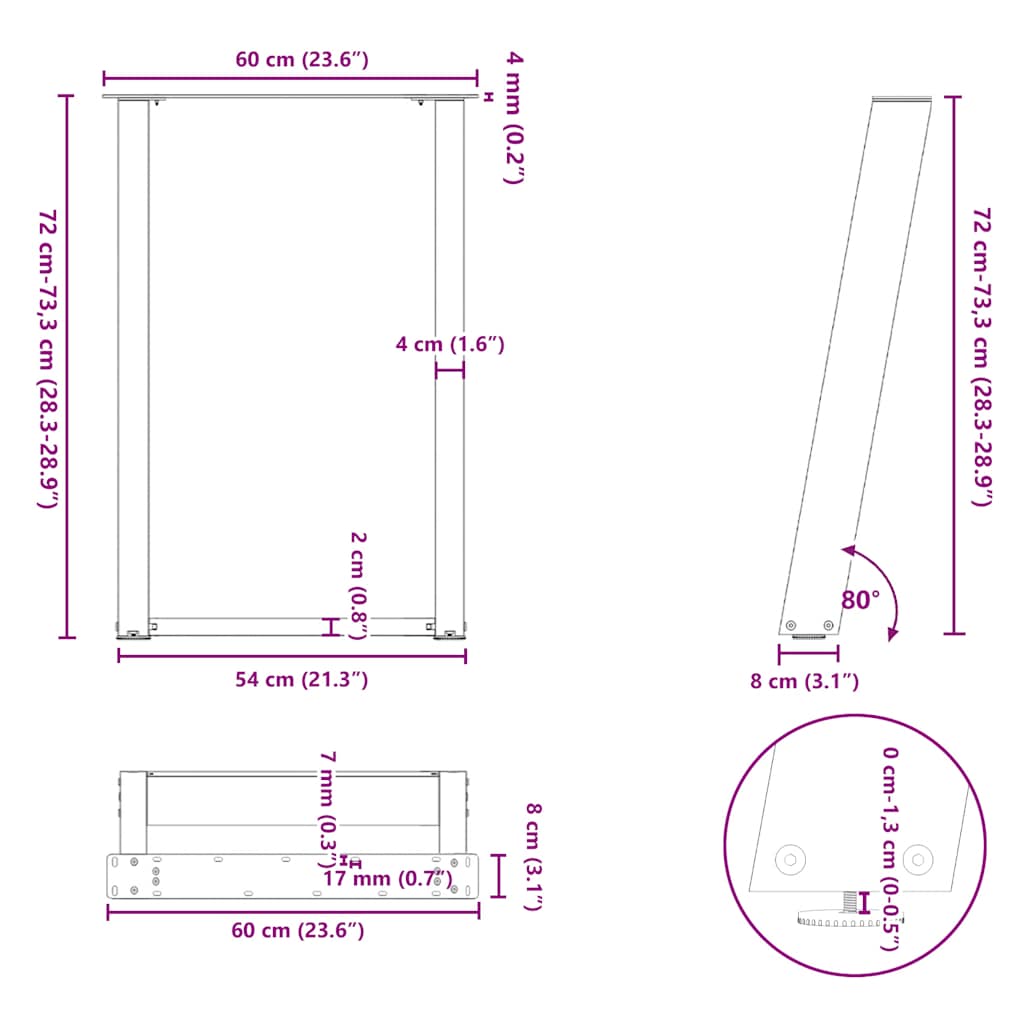 Nohy K Jídelnímu Stolu Ve Tvaru U, 2 Ks, Bílé, 60 X (72-73) Cm, Ocel