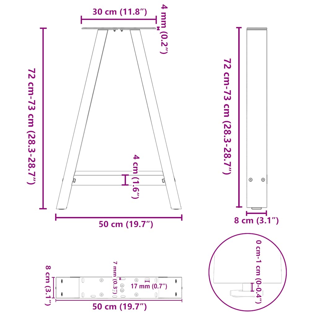 Nohy K Jídelnímu Stolu Ve Tvaru A, 2 Ks, 50 X (72-73) Cm, Ocel