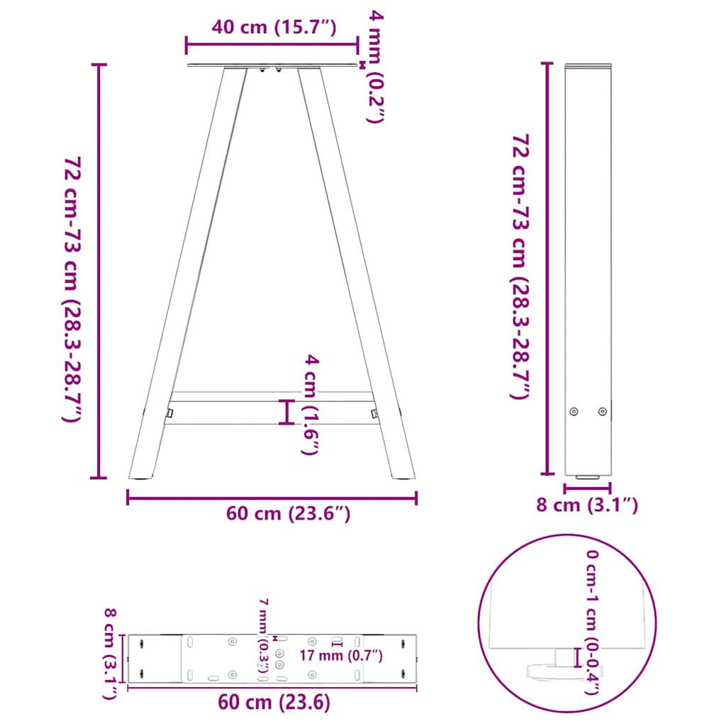 Nohy K Jídelnímu Stolu Ve Tvaru A, 2 Ks, Černé, 60 X (72-73) Cm, Ocel