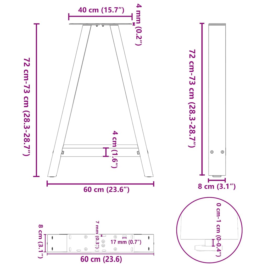 Nohy K Jídelnímu Stolu Ve Tvaru A, 2 Ks, Bílé, 60 X (72-73) Cm, Ocel