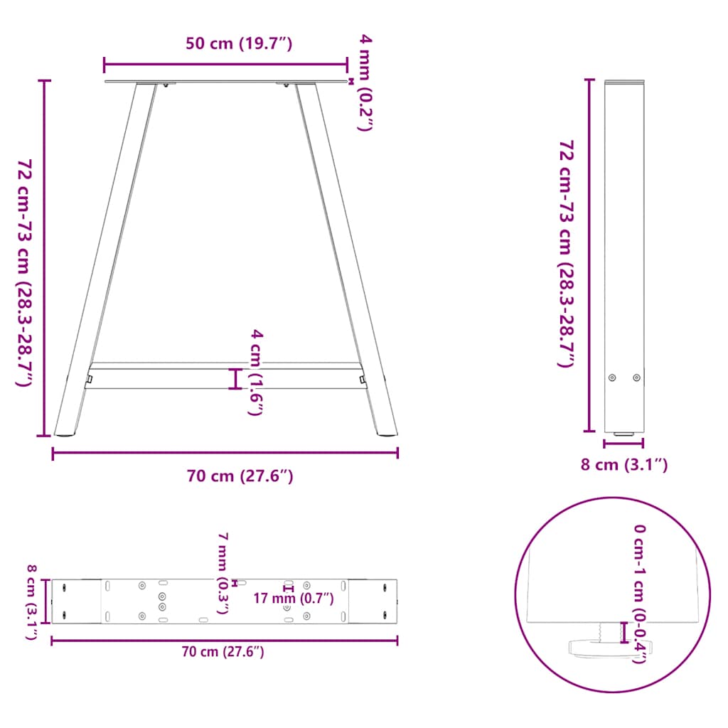 Nohy K Jídelnímu Stolu Ve Tvaru A, 2 Ks, Černé, 70 X (72-73) Cm, Ocel