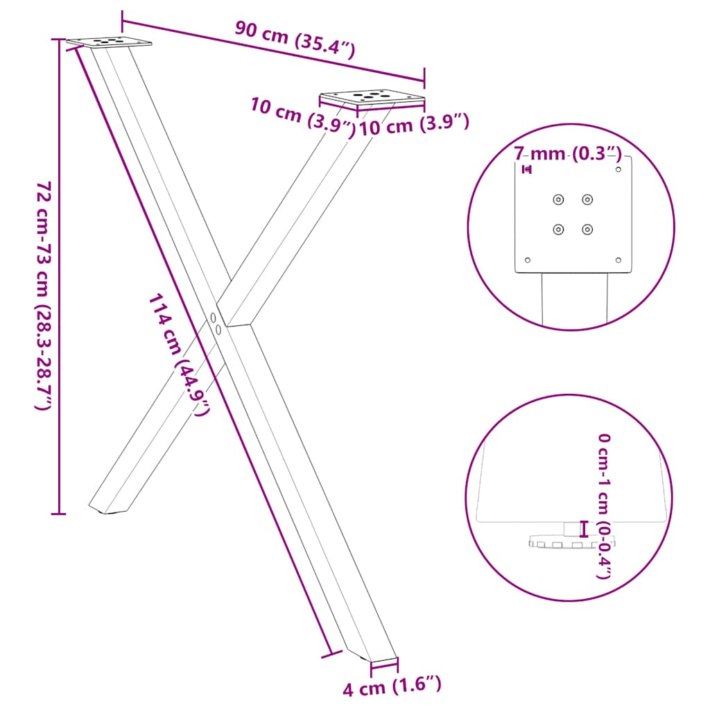 Nohy K Jídelnímu Stolu Ve Tvaru X, 2 Ks, Bílé, 90 X (72-73) Cm, Ocel