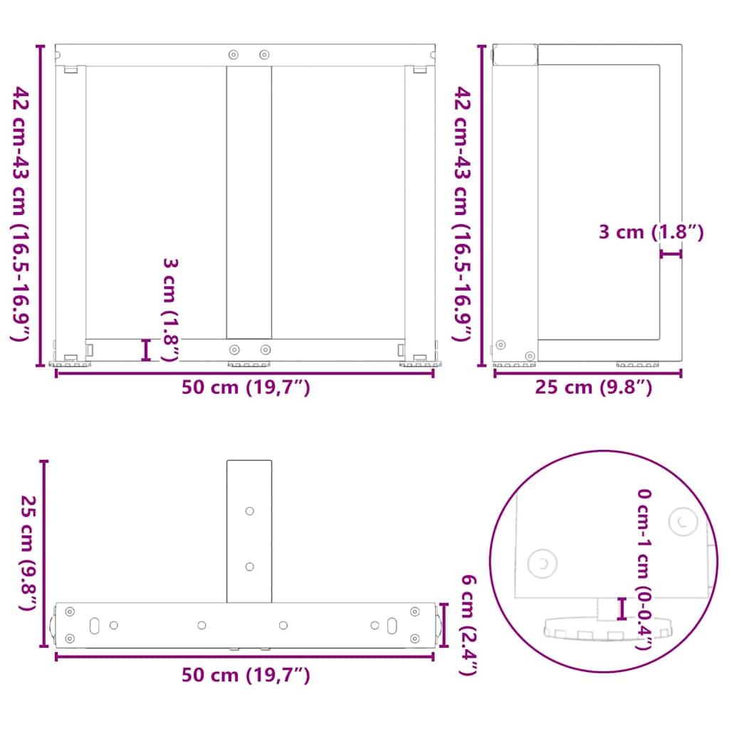 Nohy Konferenčního Stolku Ve Tvaru T, 2 Ks, Černé, 50 X 25 X (42-43) Cm, Ocel