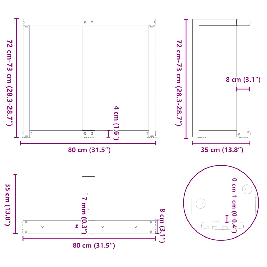 Nohy K Jídelnímu Stolu Ve Tvaru T, 2 Ks, Bílé, 80 X 35 X (72-73) Cm, Ocel