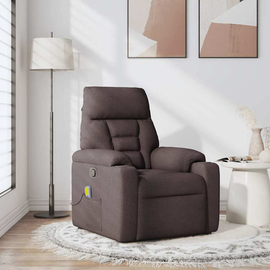 Masážní Polohovací Křeslo Tmavě Hnědé Textil