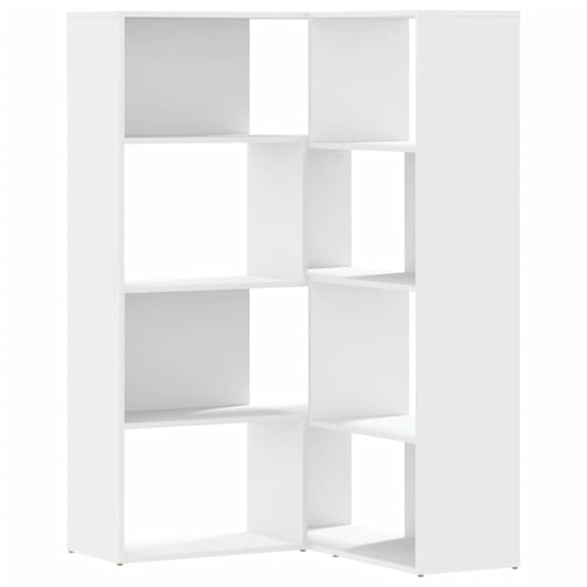 Rohová 4Patrová Knihovna Bílá 85 X 85 X 140 Cm Kompozitní Dřevo