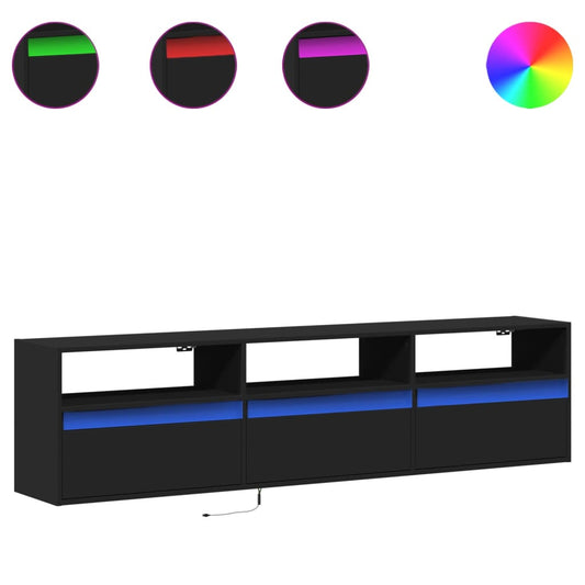 Nástěnná Tv Skříňka S Led Svítidlem Černá 180 X 31 X 45 Cm