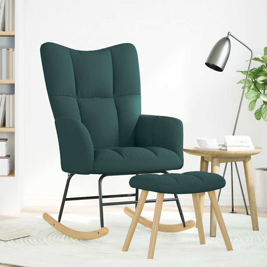 Houpací Křeslo S Podnožkou Tmavě Zelené Textil