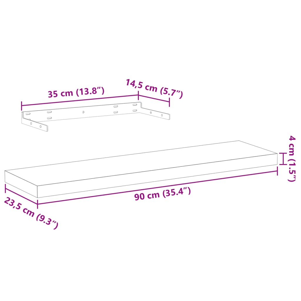 Plovoucí Police 4 Ks 90 X 23,5 X 4 Cm Kompozitní Dřevo
