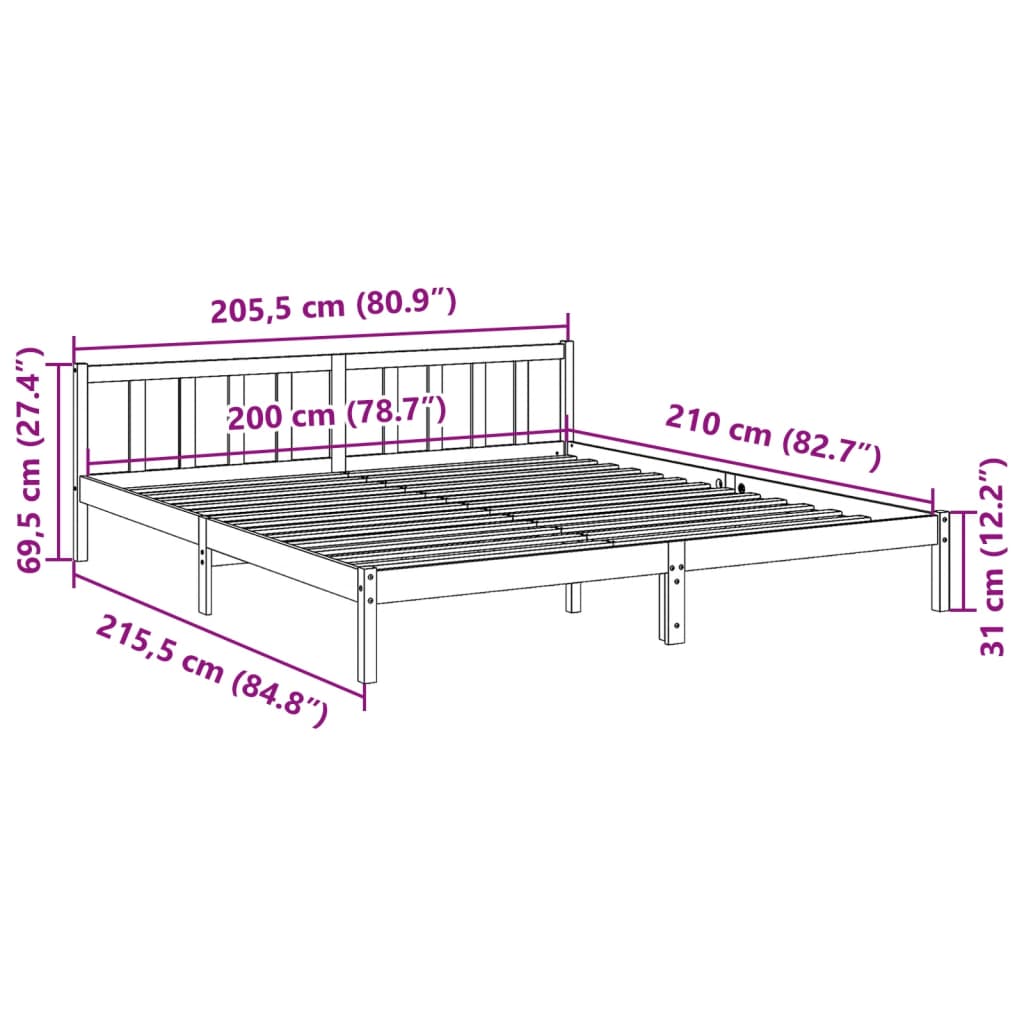 Prodloužený Rám Postele Bez Matrace Bílý 200 X 210 Cm Borovice