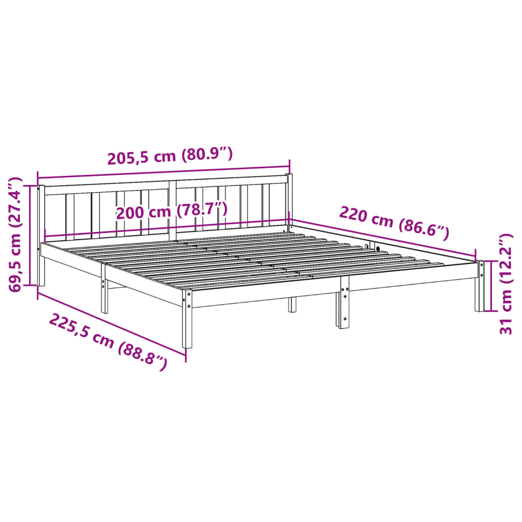 Prodloužený Rám Postele Bez Matrace Bílý 200 X 220 Cm Borovice
