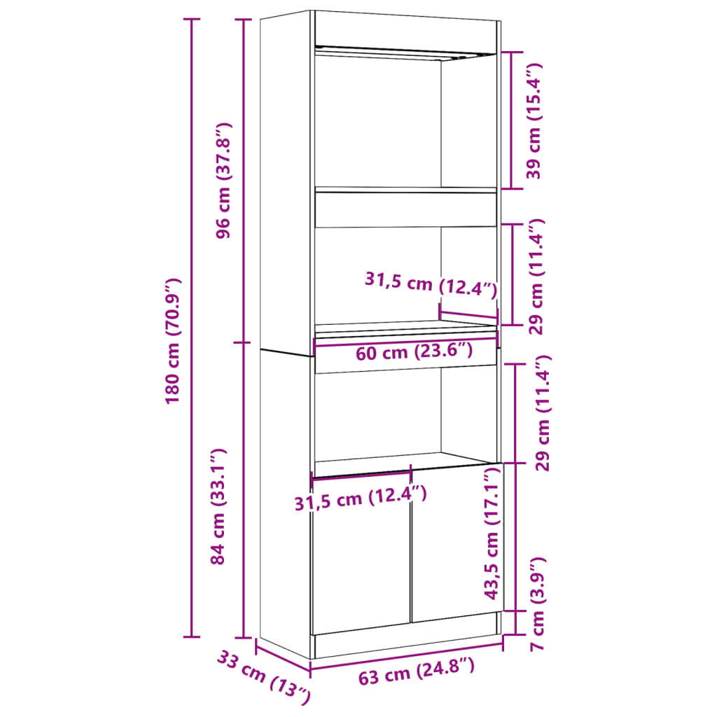 Skříň Highboard Betonově Šedá 63 X 33 X 180 Cm Kompozitní Dřevo