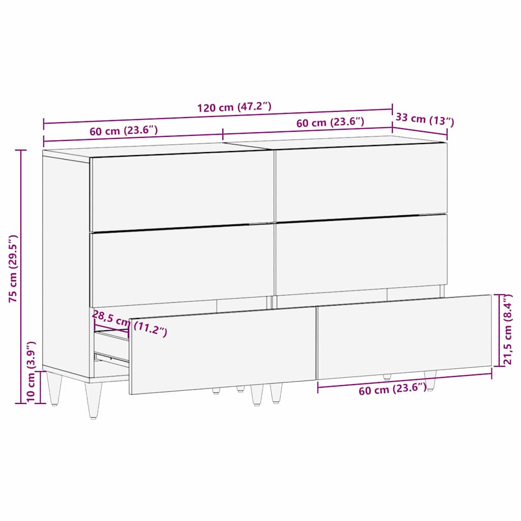Servírovací Skříň 2 Ks 120 X 33,5 X 75 Cm Bílá