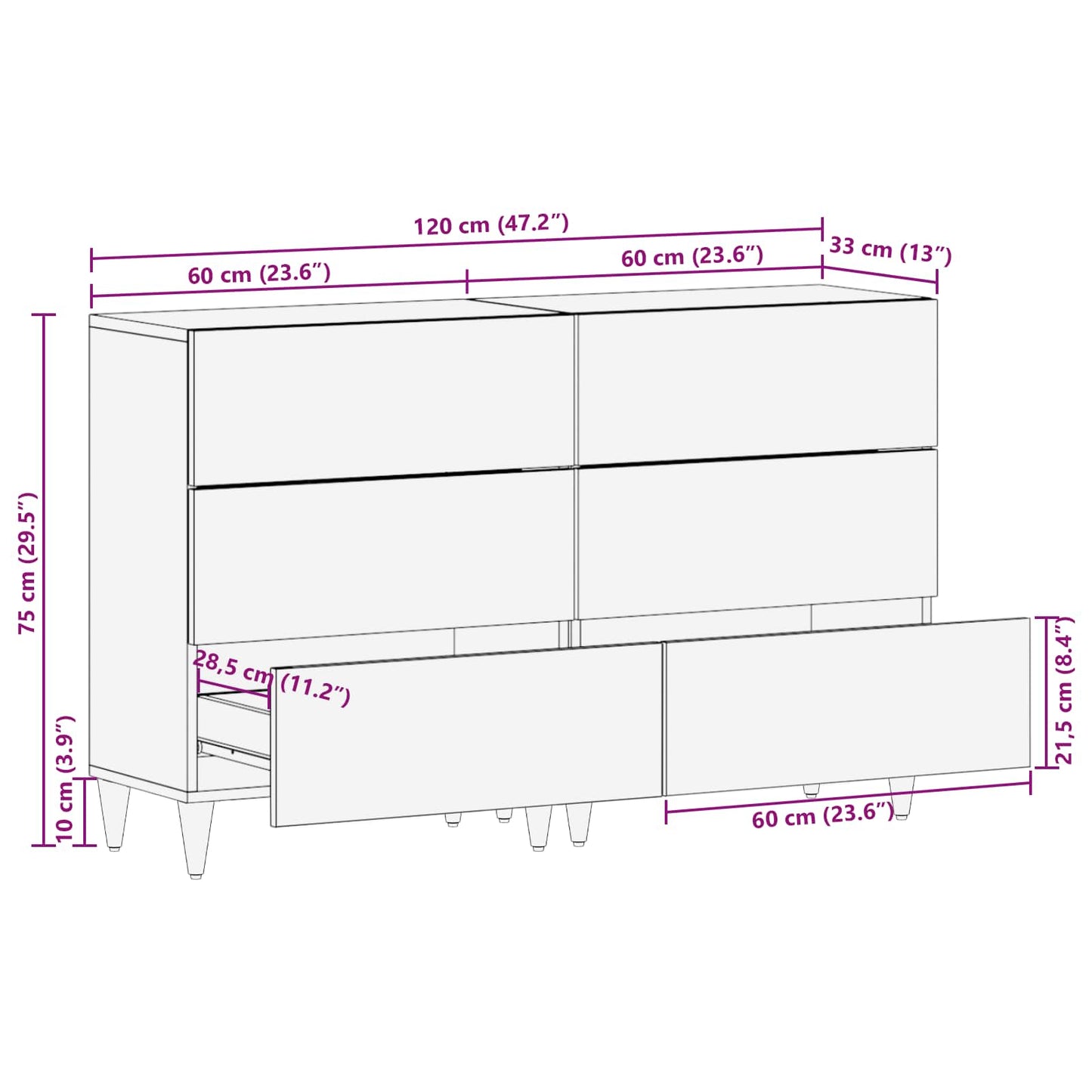 Sestava Komody 2 Ks 60 X 33,5 X 75 Cm Masivní Mangové Dřevo