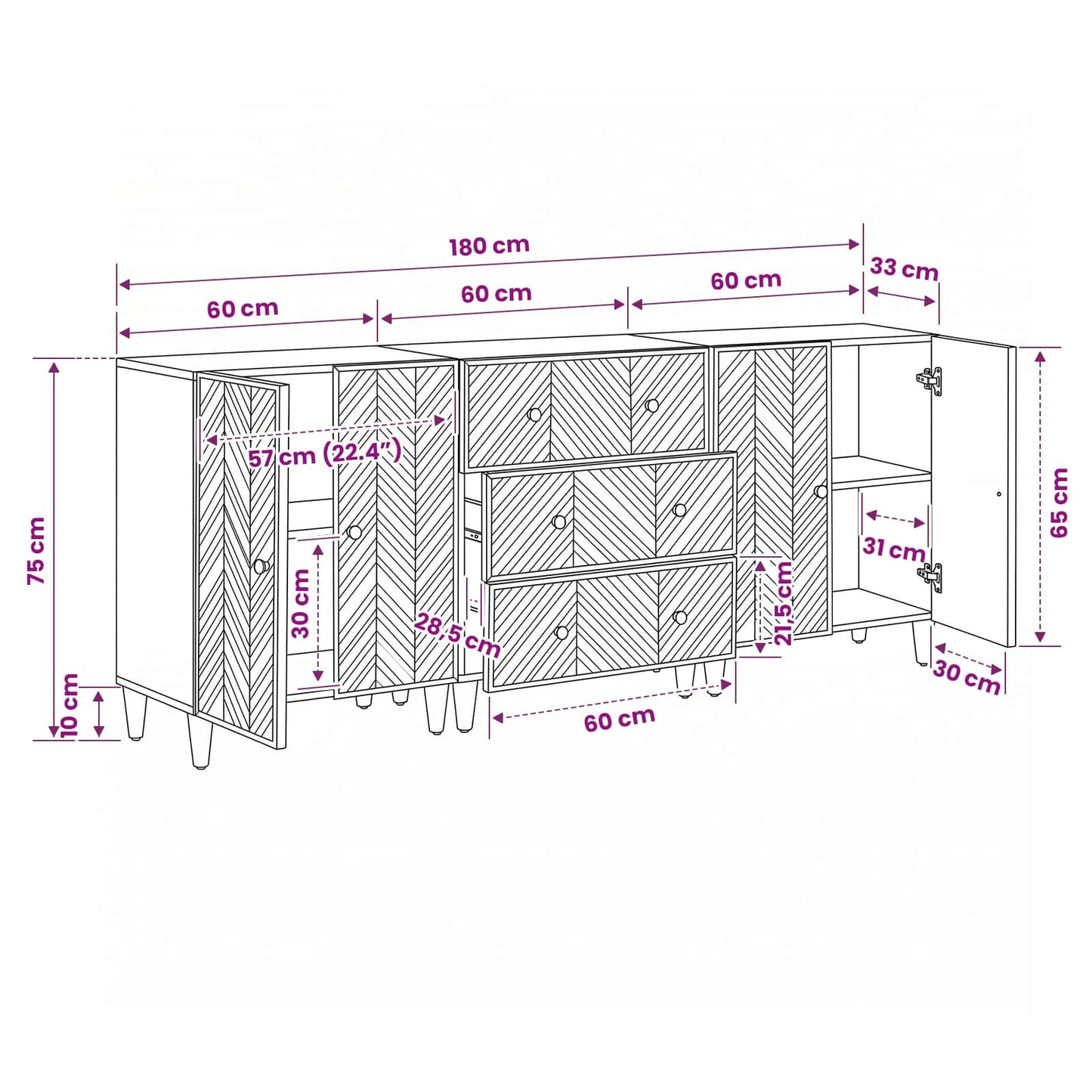 Úložné Skříně 3 Ks 60 X 33,5 X 75 Cm Masivní Mangové Dřevo