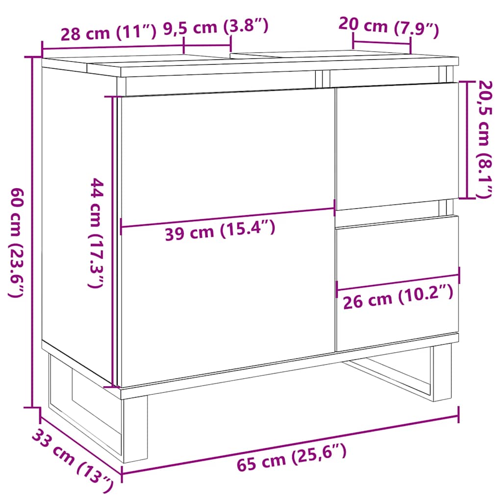 Koupelnová Skříňka Pod Umyvadlo Old Wood 65X33X60 Cm Kompozit