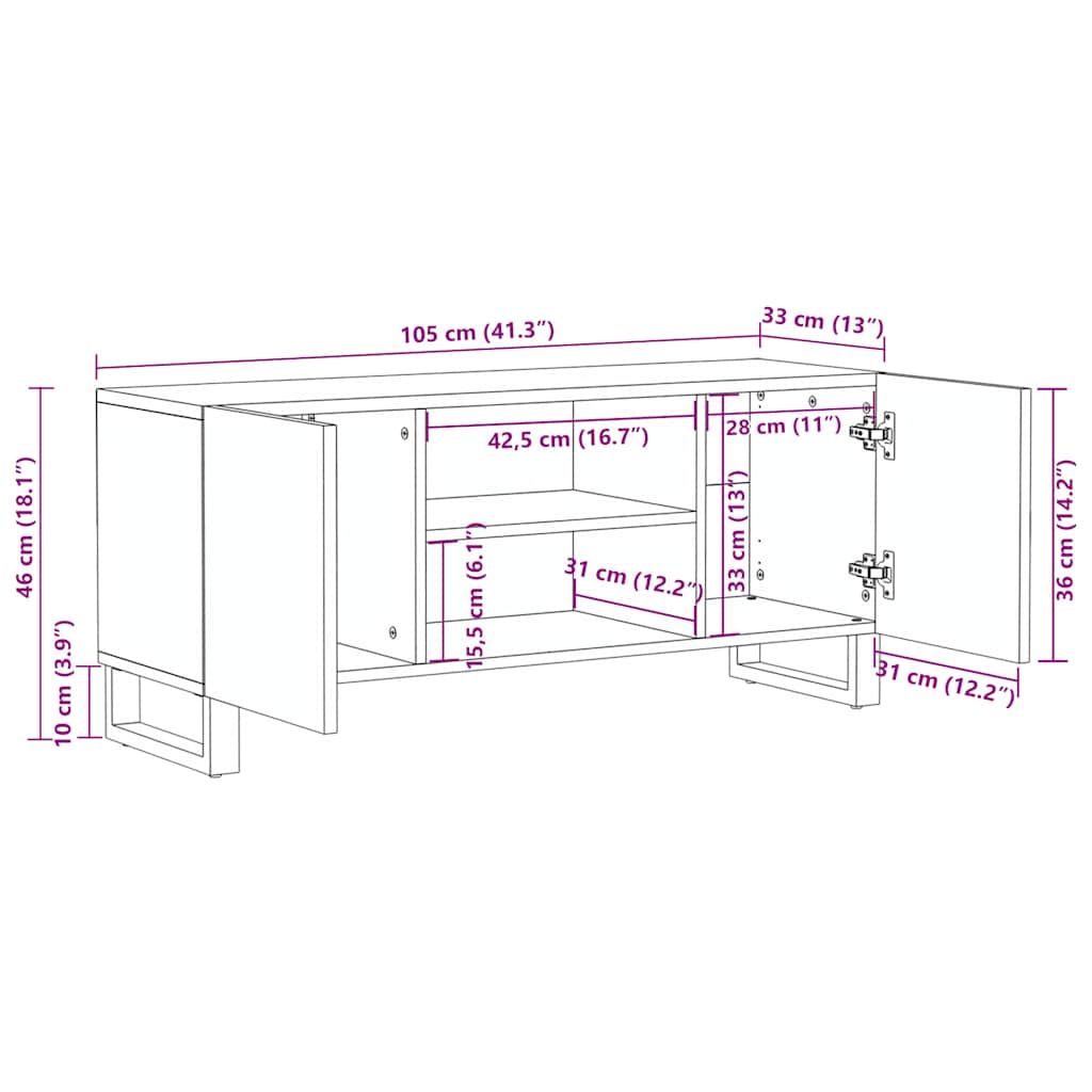 Tv Skříňka Černá 105X33X46 Cm Masivní Mangovníkové Dřevo