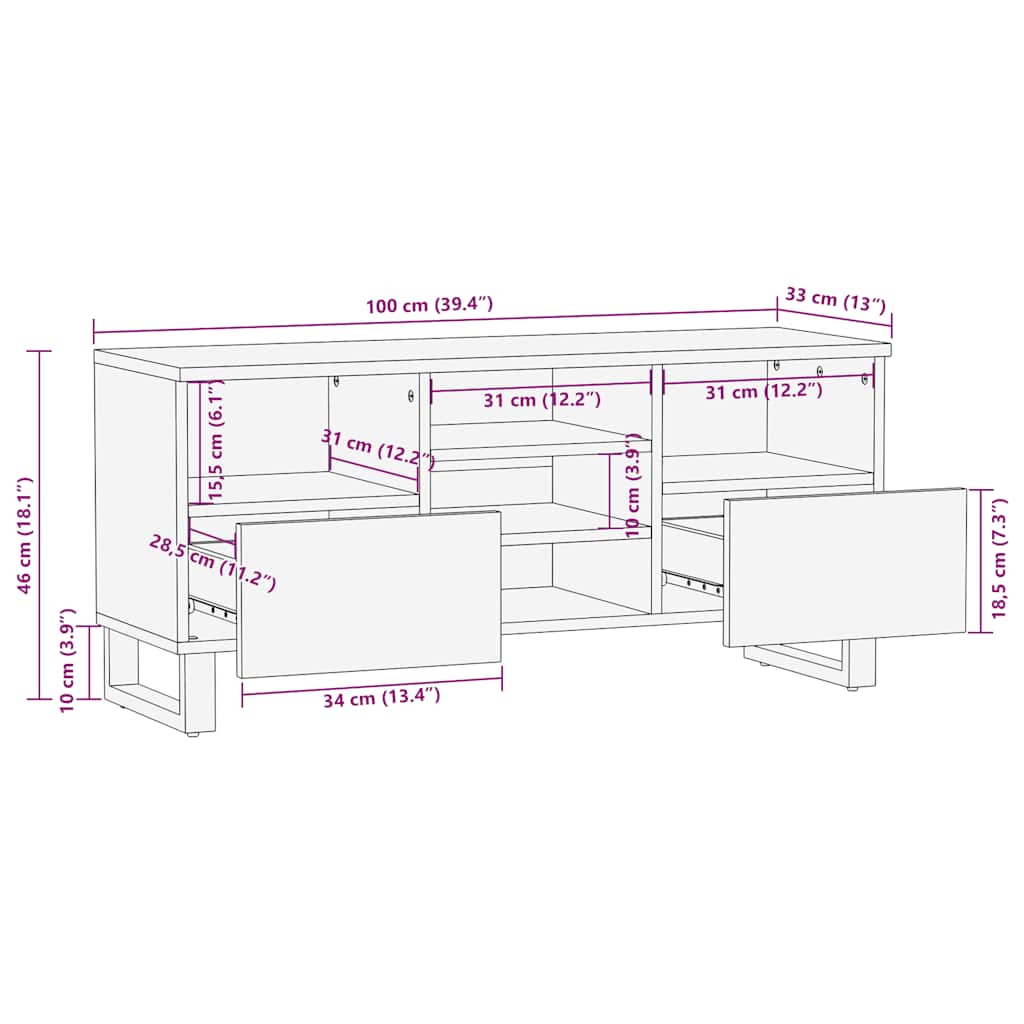 Tv Skříňka Černá 100 X 33 X 46 Cm Masivní Mangovníkové Dřevo